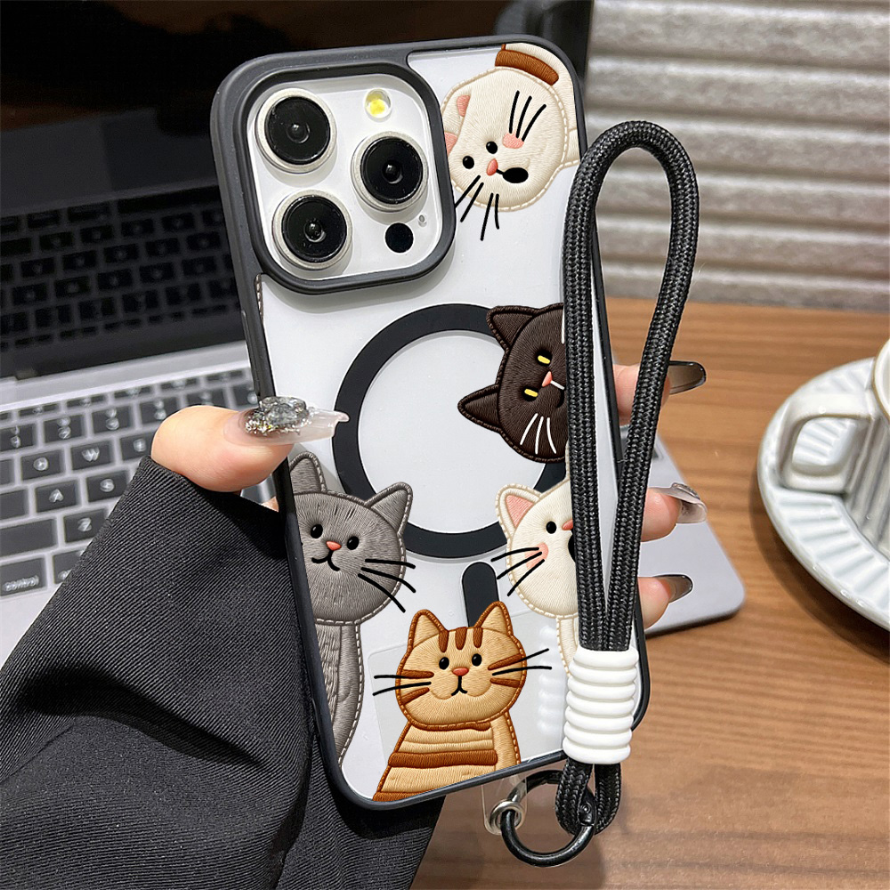 Apple Iphone 15 - Casing HP Kucing Bordir Imitasi Lucu